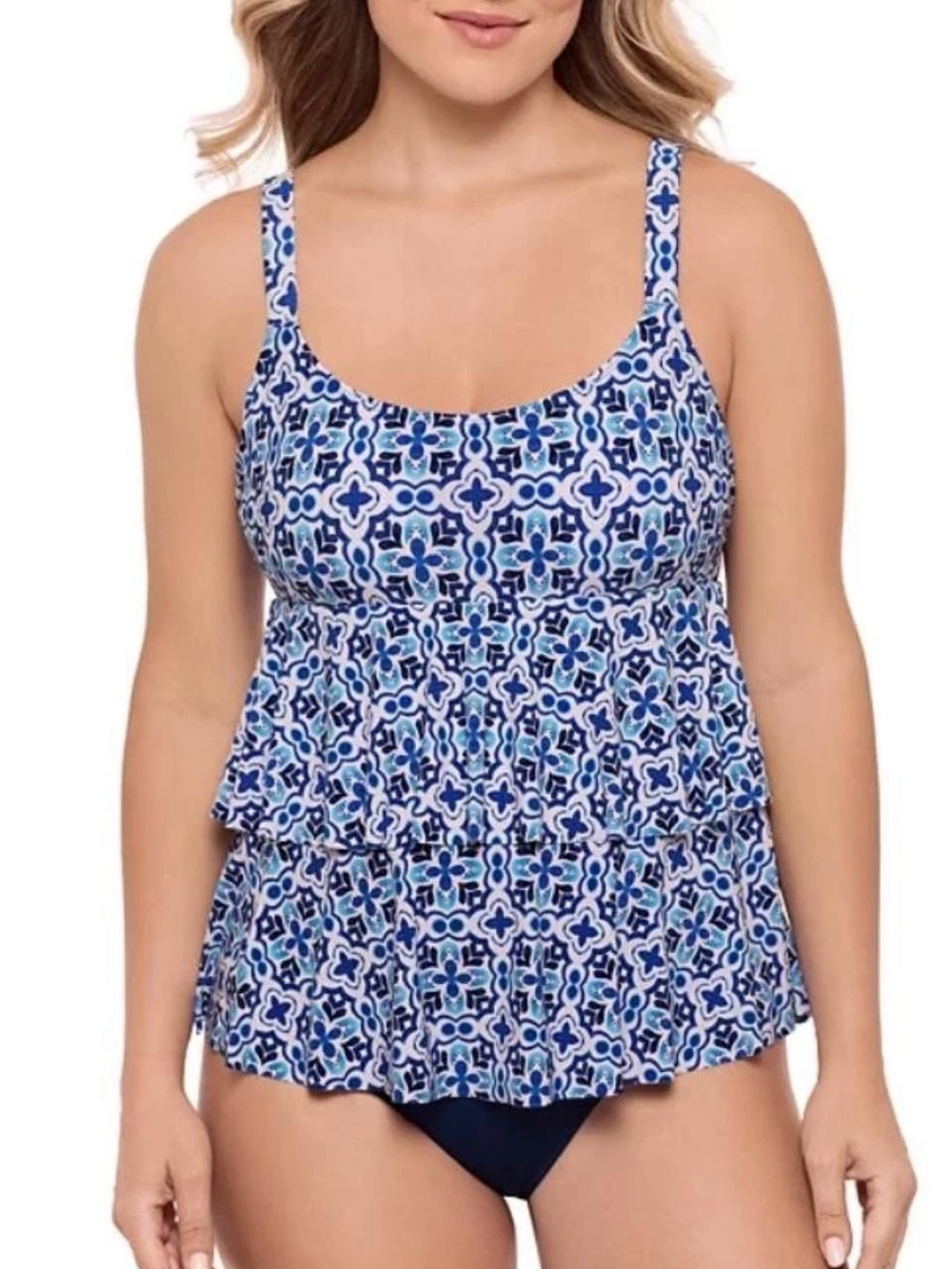 Swim Solutions Women's Multicolor High-Low Double-Tier One-Piece Swimsuit 8 .R9C